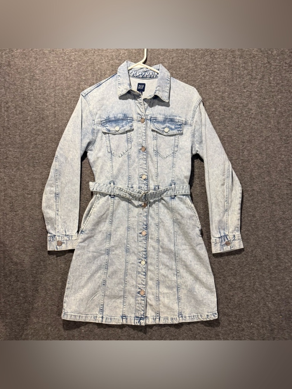 Gap Denim Jean Shirt Dress Womens XS blue belted button light concert festival